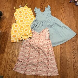 Hanna Andersson Sunflower Yellow, Sky Blue, and Pink Unicorn Dresses